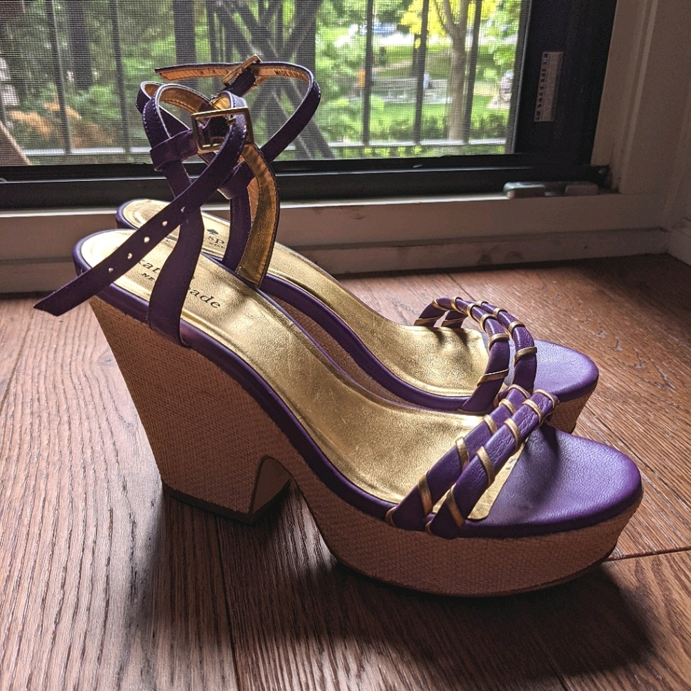 Kate Spade Purple and Gold Penelope Wedge Sandal